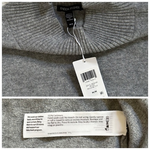 EILEEN FISHER NWT M L Italian Cashmere Mock Neck Top Sweater in Moon Gray - Picture 5 of 10
